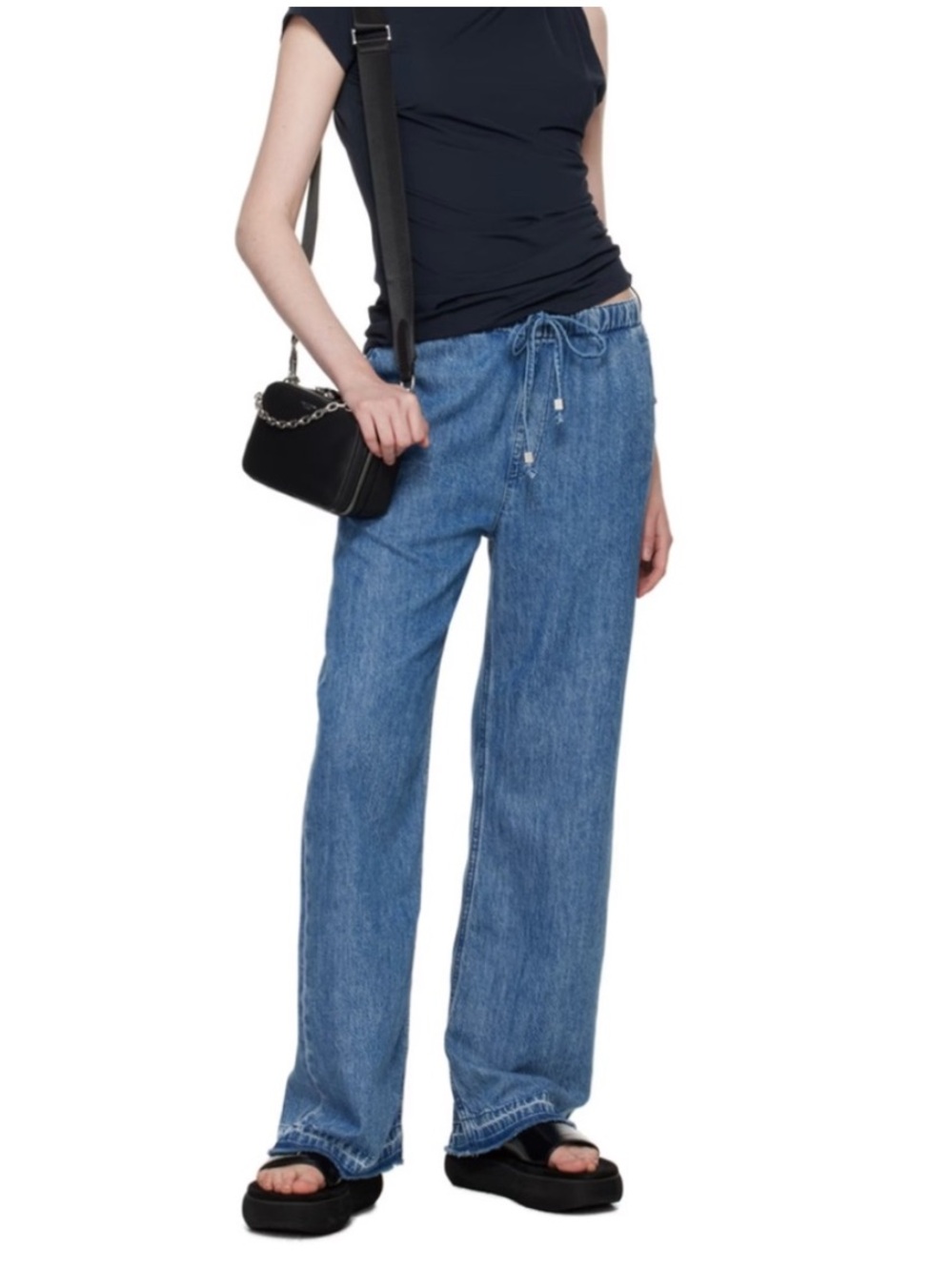 rag & bone Medium Blue Drawstring Wide-Leg Jeans